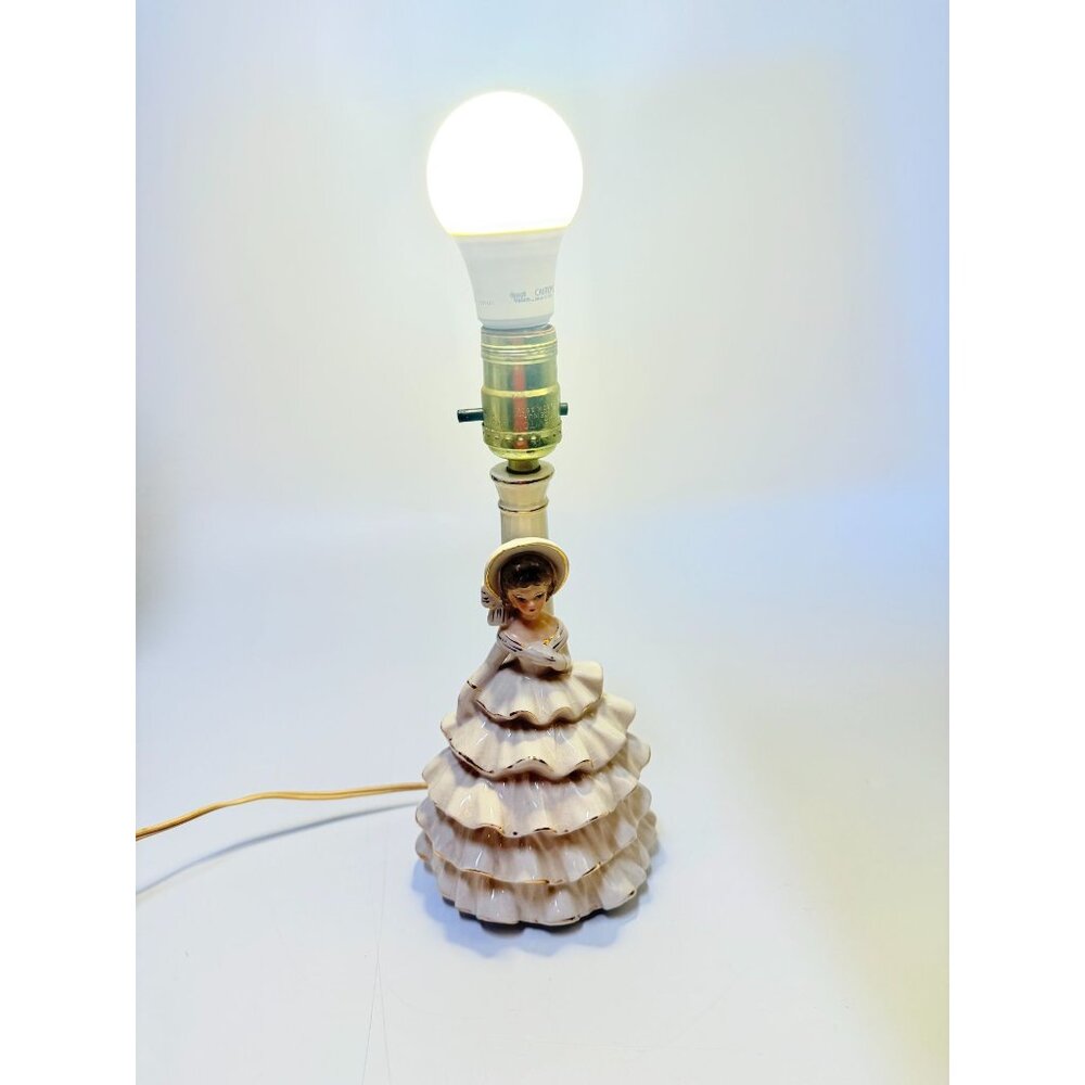 Porcelain Boudoir Table Small Night Light TV Television Lamp Southern Belle Girl - Picture 3 of 16